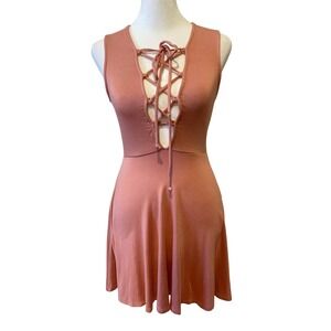 Revolve Exclusive Rachel Pally Mini Skater Y2K Dress Size XS Pink Lace Up Retro